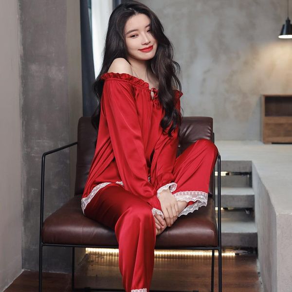 style pajamas womens sleepwear ice silk thin french princess palace sweet long sleeve suit pyjamas, Black;red
style pajamas womens sleepwear ice silk thin french princess palace sweet long sleeve suit pyjamas, Black;red