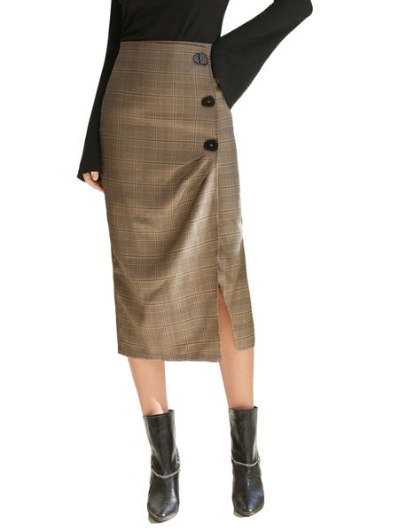 buttoned detail wrap split plaid skirt w16m#, Black
buttoned detail wrap split plaid skirt w16m#, Black