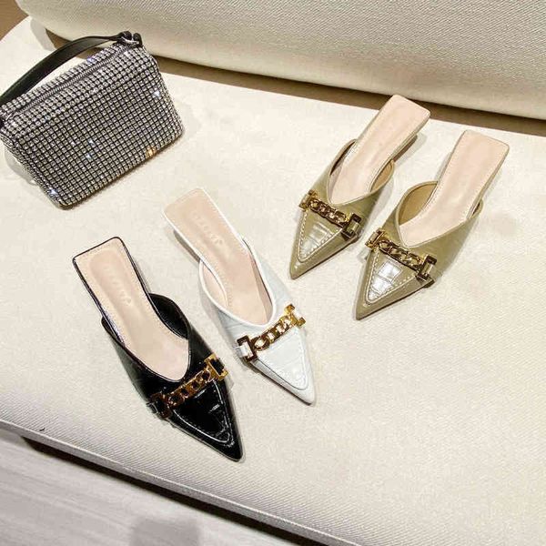 nxy 2022 slipper summer flip flops for women slippers flats fashion metal chain buckle pointed baotou half trailer women's korean shoes, Black
nxy 2022 slipper summer flip flops for women slippers flats fashion metal chain buckle pointed baotou half trailer women's korean shoes, Black