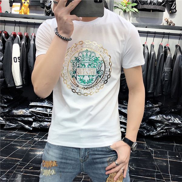 summer 2022 new men's short-sleeved t shirt gold stamping fashion trend mercerized cotton round collar slim body t-shirt, White;black
summer 2022 new men's short-sleeved t shirt gold stamping fashion trend mercerized cotton round collar slim body t-shirt, White;black