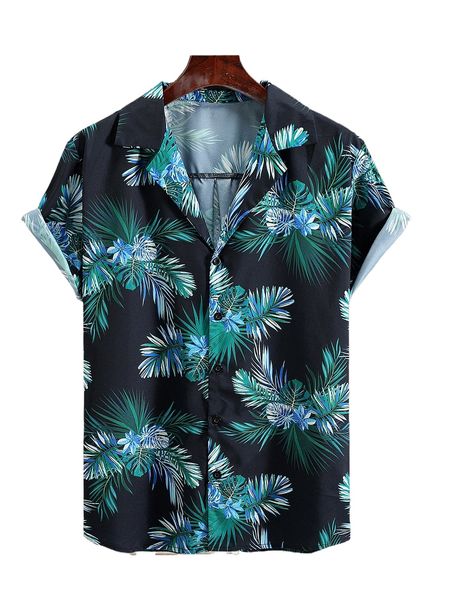 men tropical print lapel collar shirt y7fr#, White;black 
men tropical print lapel collar shirt y7fr#, White;black