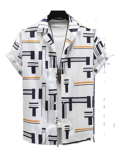 men random geo print shirt without tee c2bq#, White;black