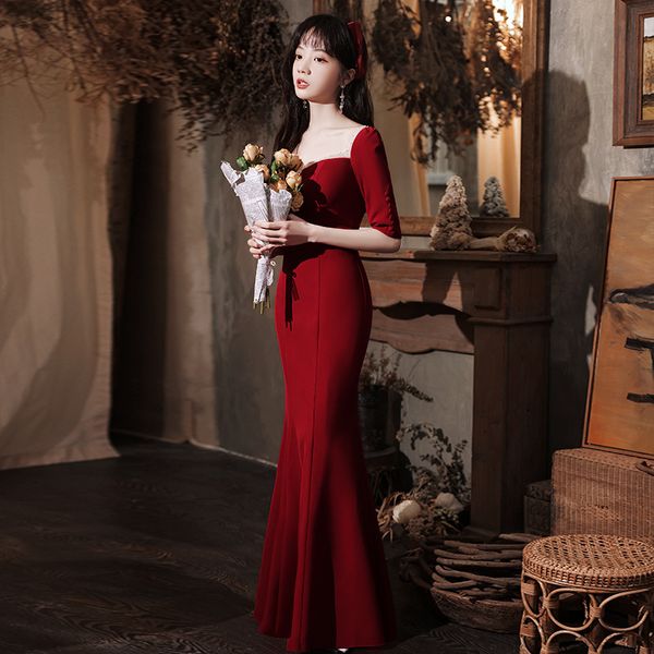 toast dress bride 2021 new wedding red engagement slim-fit banquet elegant long slimming fishtail evening dress, White;black
toast dress bride 2021 new wedding red engagement slim-fit banquet elegant long slimming fishtail evening dress, White;black