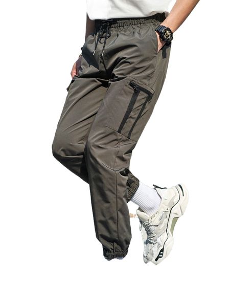 men drawstring waist zipper pocket pants d4qr#, Black
men drawstring waist zipper pocket pants d4qr#, Black