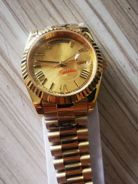 new fashion men's sport watch 18k gold daydate series 40mm gold dial 2813 automatic movement sapphire original clasp, Slivery;brown
new fashion men's sport watch 18k gold daydate series 40mm gold dial 2813 automatic movement sapphire original clasp, Slivery;brown