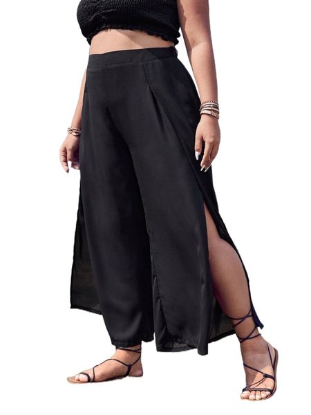 plus high waist wrap hem wide leg pants 92ht#, Black
plus high waist wrap hem wide leg pants 92ht#, Black