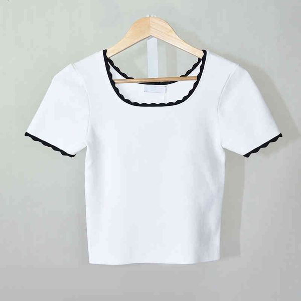 women's sweaters spring and summer lace short sleeve versatile low neck knitted s30344e, White;black
women's sweaters spring and summer lace short sleeve versatile low neck knitted s30344e, White;black