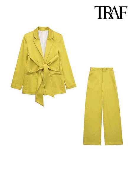 traf women fashion with belt satin blazer coat and high waist back elastic straight pants female two piece sets mujer j220813, White;black
traf women fashion with belt satin blazer coat and high waist back elastic straight pants female two piece sets mujer j220813, White;black
