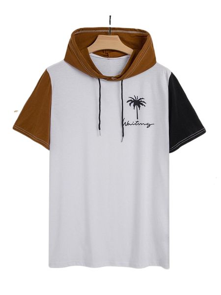 men color block tropical & letter graphic drawstring hooded tee k0wg#, White;black
men color block tropical & letter graphic drawstring hooded tee k0wg#, White;black