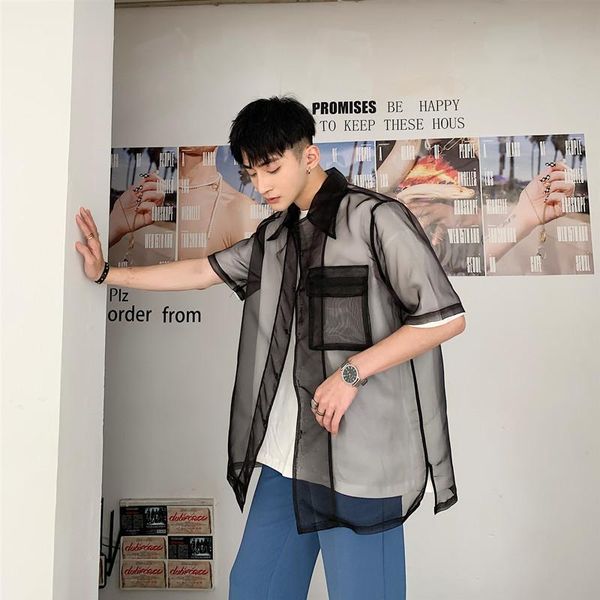 men's casual shirts summer transparent shirt fashion printed flower men streetwear loose short sleeve mens dress, White;black
men's casual shirts summer transparent shirt fashion printed flower men streetwear loose short sleeve mens dress, White;black