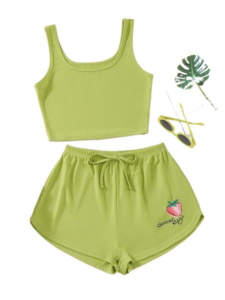 ribbed tank & strawberry & letter graphic knot front track shorts r5hy#, White
ribbed tank & strawberry & letter graphic knot front track shorts r5hy#, White