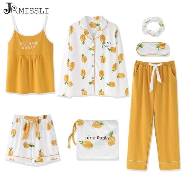 jrmissli sleepwear pyjamas women 7 pieces pajamas sets yellow pineapple print homewear cotton sleepwear pyjamas set pijamas y200425, Black;red
jrmissli sleepwear pyjamas women 7 pieces pajamas sets yellow pineapple print homewear cotton sleepwear pyjamas set pijamas y200425, Black;red