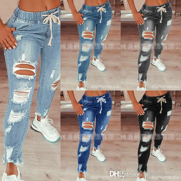 womens holed jeans pants fashion slim fit street trend large denim trousers middle waist lace up leggings plus size clothing, Blue
womens holed jeans pants fashion slim fit street trend large denim trousers middle waist lace up leggings plus size clothing, Blue