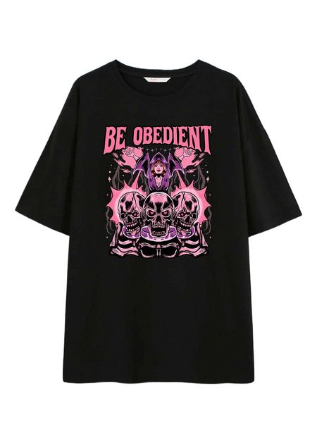 romwe x unlogicstudio letter skull print tee s73c#, White