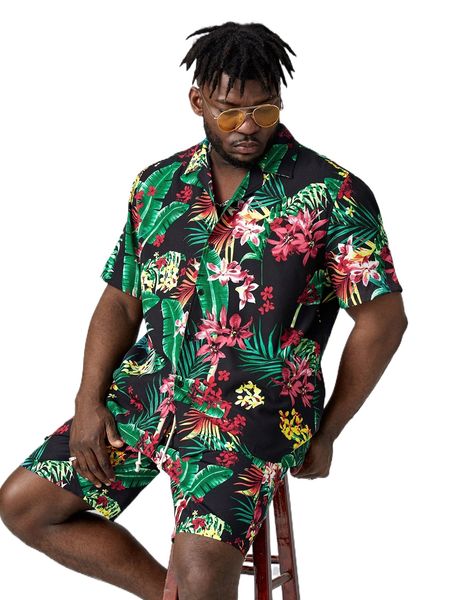 extended sizes men tropical print shirt & drawstring waist shorts u46f#, Gray
extended sizes men tropical print shirt & drawstring waist shorts u46f#, Gray