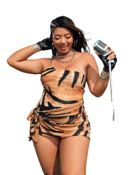 plus graphic print one shoulder one piece swimsuit & beach skirt f3os#, White;black 
plus graphic print one shoulder one piece swimsuit & beach skirt f3os#, White;black