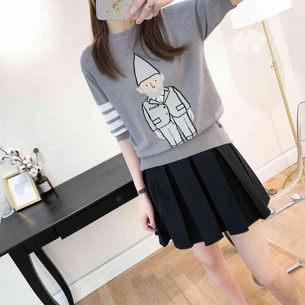 tb college style summer tee thin half sleeve four bar little old man jacquard ice silk knitting t-shirt women's round neck pullover sho, White
tb college style summer tee thin half sleeve four bar little old man jacquard ice silk knitting t-shirt women's round neck pullover sho, White