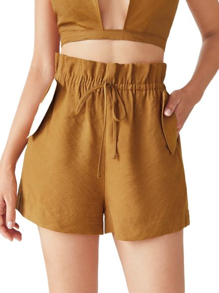 paper bag waist knot front shorts i9im#, White;black