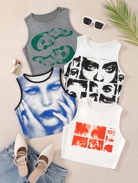 4pcs figure graphic tank o3pv#, White
4pcs figure graphic tank o3pv#, White