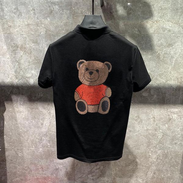 drill polo shirt nice quality fitness rhinestones bear clothing casual hip hop, White;black 
drill polo shirt nice quality fitness rhinestones bear clothing casual hip hop, White;black