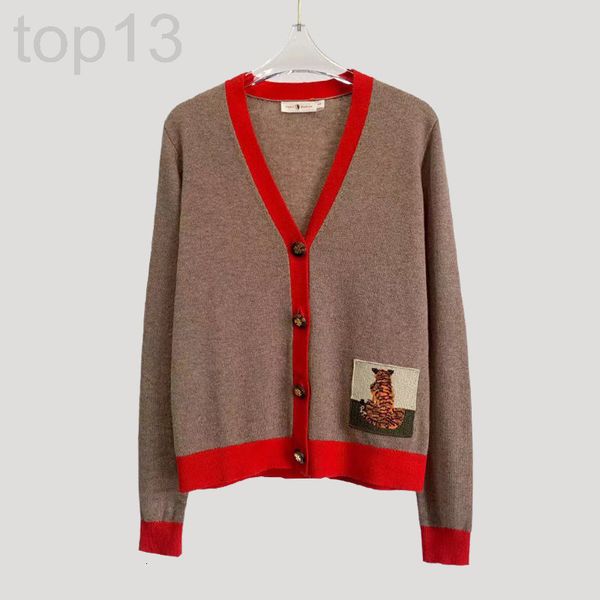 women's knits & tees designer spring 22 new tori tiger three-dimensional paste cloth embroidery contrast color knitted cardigan women&#, White
women's knits & tees designer spring 22 new tori tiger three-dimensional paste cloth embroidery contrast color knitted cardigan women&#, White