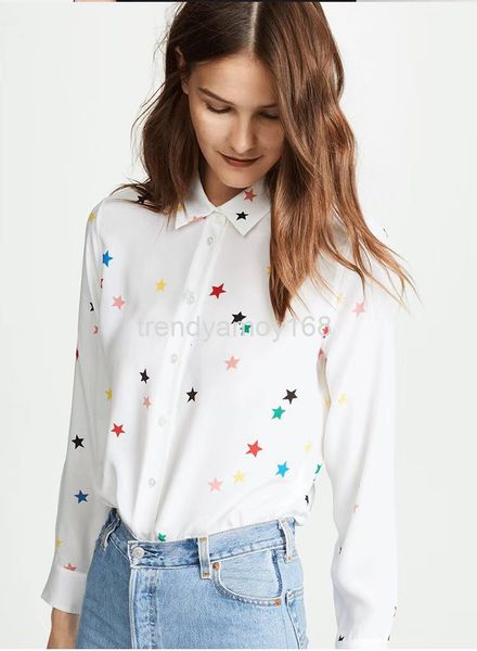 women's polos spring and summer pure original eq color star pointed collar silk shirt women's high-end, White
women's polos spring and summer pure original eq color star pointed collar silk shirt women's high-end, White
