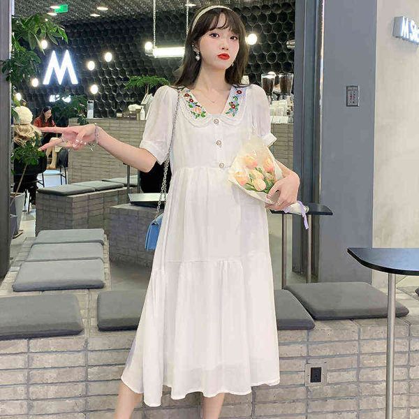 maternity summer embroidery pregnant women dress j220628, White 
maternity summer embroidery pregnant women dress j220628, White