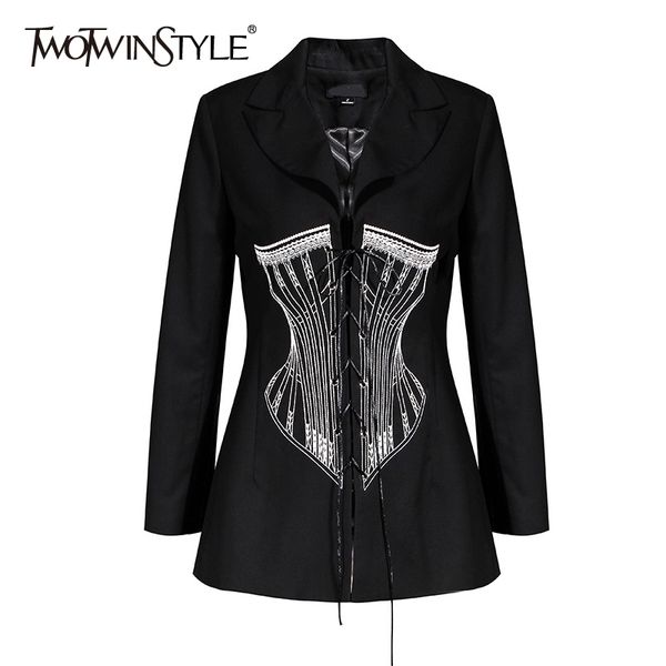 hit color embroidery blazer for women notch collar long sleeve lace up high waist suit female autumn new y201026, White;black
hit color embroidery blazer for women notch collar long sleeve lace up high waist suit female autumn new y201026, White;black