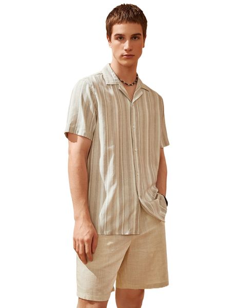 men notched collar striped shirt 03nw#, White;black
