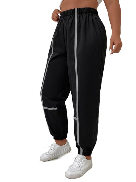plus reflective detail tapered pants p3s4#, Black 
plus reflective detail tapered pants p3s4#, Black