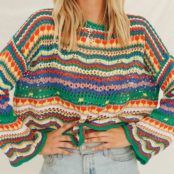 indie color striped pullovers chic women long sleeve loose sweaters y2k aesthetic retro knitted crop tees streetwear, White;black
indie color striped pullovers chic women long sleeve loose sweaters y2k aesthetic retro knitted crop tees streetwear, White;black