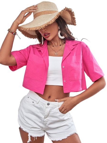 single breasted patch pocket blouse b1xu#, White