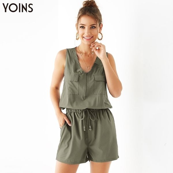 yoins women vneck sleeveless lace up zip front side pockets playsuit summer casual jumpsuit rompers overall trousers femme y200422, Black;white
yoins women vneck sleeveless lace up zip front side pockets playsuit summer casual jumpsuit rompers overall trousers femme y200422, Black;white