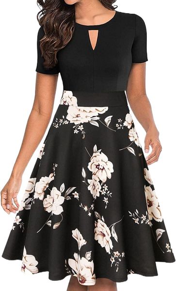 women's vintage floral flared a-line swing casual party dresses with pockets k0kt#, White;black
women's vintage floral flared a-line swing casual party dresses with pockets k0kt#, White;black