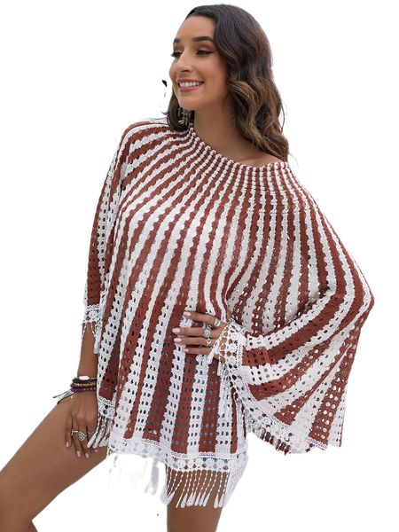 striped fringe cover up e2xf#, White;black
striped fringe cover up e2xf#, White;black