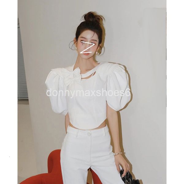 women's knits & tees design bubble sleeve bow slim fitting shirt style celebrity age reduction shoulder pad open waist short, White
women's knits & tees design bubble sleeve bow slim fitting shirt style celebrity age reduction shoulder pad open waist short, White