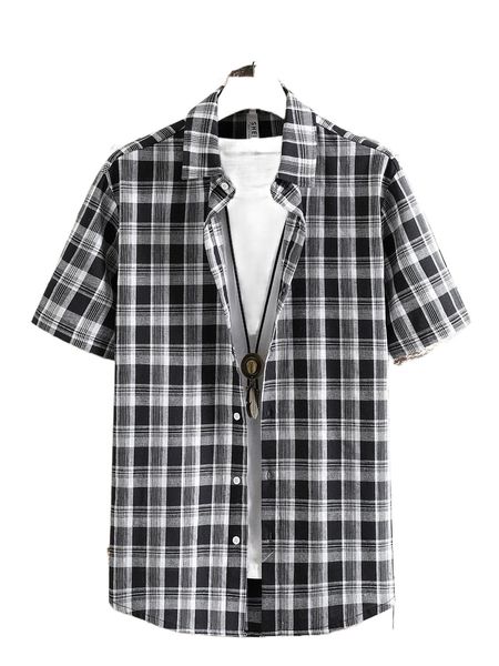 men plaid button up shirt without tee x5fb#, White;black
men plaid button up shirt without tee x5fb#, White;black