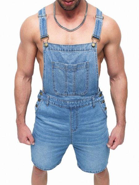 men button placket side patch pocket denim overall romper c7jl#, Gray 
men button placket side patch pocket denim overall romper c7jl#, Gray