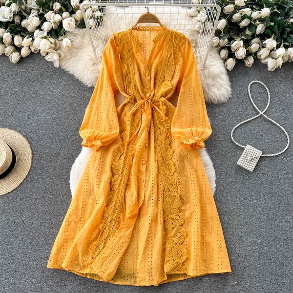 lace embroidary women dress 2022 summer fashion elegant long sleeves hollow out french style ladies a line dresses, Black;gray
lace embroidary women dress 2022 summer fashion elegant long sleeves hollow out french style ladies a line dresses, Black;gray