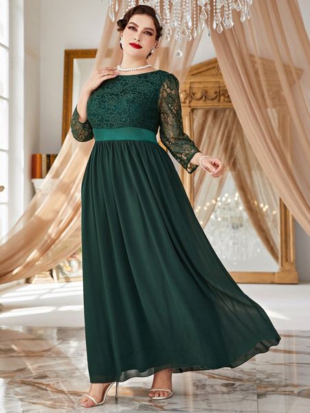 plus contrast lace chiffon maxi dress l5rl#, Black