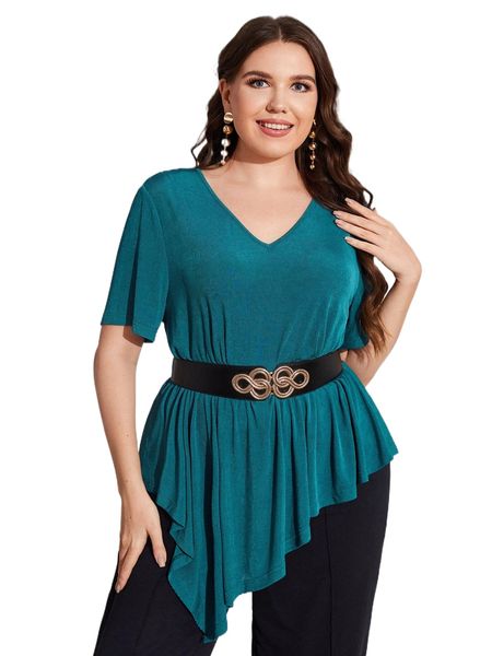 plus asymmetrical peplum tee without belt 69sz#, Black