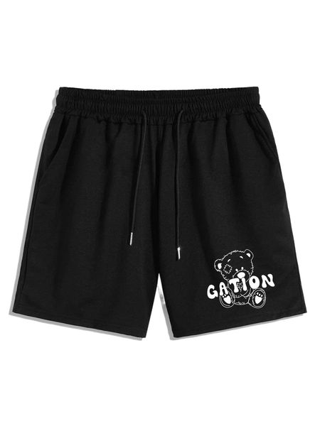 romwe guys bear letter graphic shorts m4wk#, White;black