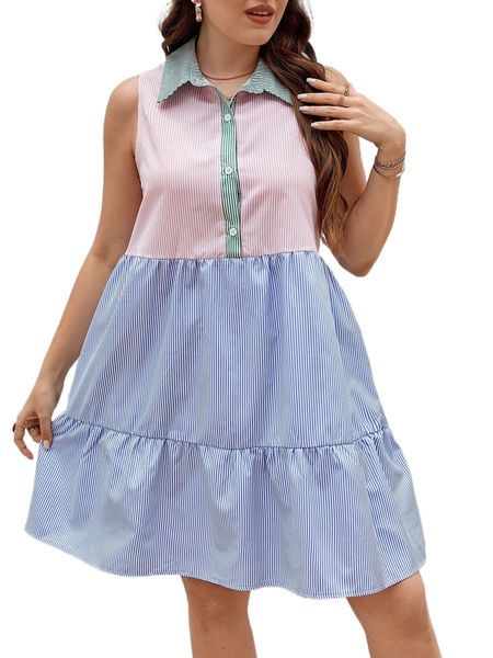 plus striped colorblock button front ruffle hem smock dress i4nh#, Black
plus striped colorblock button front ruffle hem smock dress i4nh#, Black