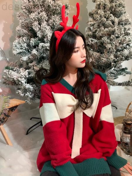 women's sweaters designer christmas red bow embroidered stitching winter loose long sleeve v-neck trendy 22v5, White;black
women's sweaters designer christmas red bow embroidered stitching winter loose long sleeve v-neck trendy 22v5, White;black