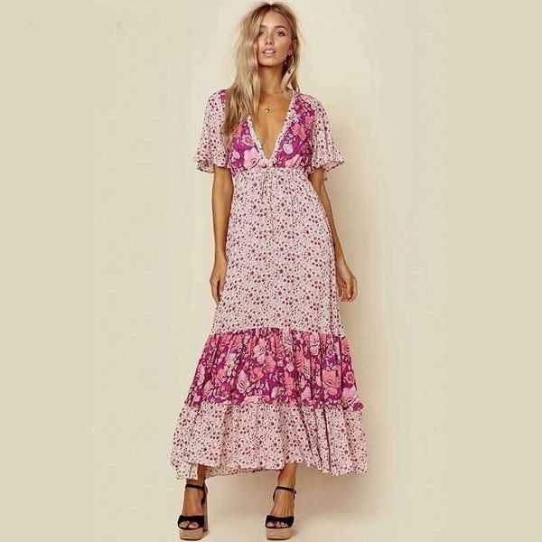 gypsylady pink floral print dress vneck women long maxi summer dresses kimono sleeves ruffles drawstring waist dress female y200805, Black;pink
gypsylady pink floral print dress vneck women long maxi summer dresses kimono sleeves ruffles drawstring waist dress female y200805, Black;pink