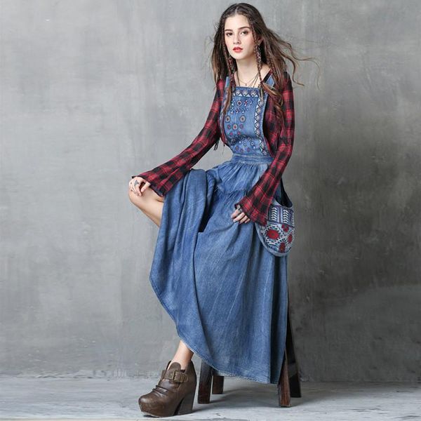 casual dresses johnature spring leisure retro embroidery patchwork pockets strap denim 2022 loose comfortable women fashion dress, Black;gray
casual dresses johnature spring leisure retro embroidery patchwork pockets strap denim 2022 loose comfortable women fashion dress, Black;gray