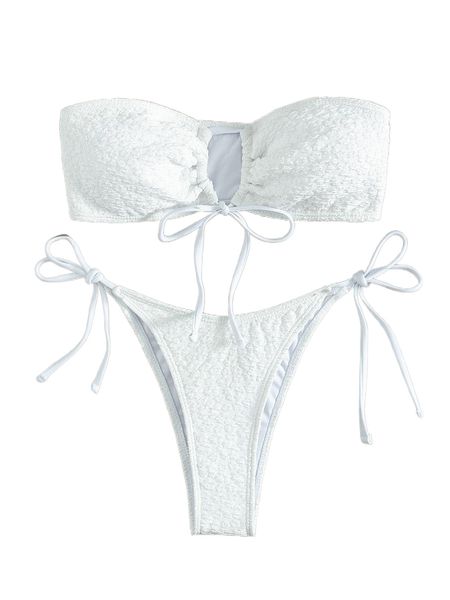 drawstring front bandeau bikini swimsuit n4ww#, White;black
drawstring front bandeau bikini swimsuit n4ww#, White;black