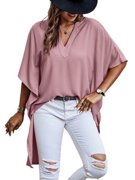 batwing sleeve high low hem blouse k6zb#, White 
batwing sleeve high low hem blouse k6zb#, White