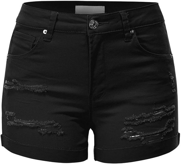 women's mid waist stretch denim jean raw hem ripped 3.5" shorts with pockets t19a#, White;black
women's mid waist stretch denim jean raw hem ripped 3.5" shorts with pockets t19a#, White;black