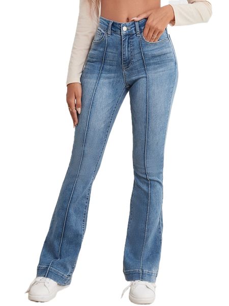 seam detail flare leg jeans 19gz#, Blue